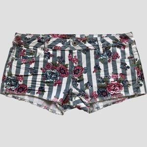 steel blue striped floral short shorts